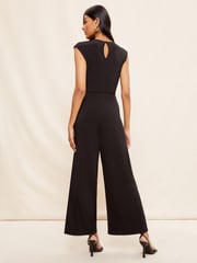 Friends Like These Black Ruche Waist Wrap Style Slinky Sleeveless Wide Leg Jumpsuit - Image 4 of 4