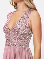 Maya Pink Petite V Neck Sleeveless Sequin Midi Dress - Image 3 of 4