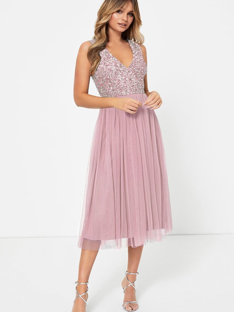 Maya Pink Petite V Neck Sleeveless Sequin Midi Dress - Image 4 of 4 Maya Pink Petite V Neck Sleeveless Sequin Midi Dress - Image 4 of 4