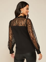 Friends Like These Black Lace Long Sleeve High Neck Top - Image 2 of 4