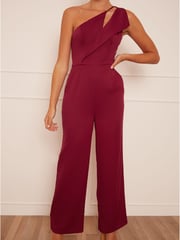 Chi Chi London Berry Red Cut Out One Shoulder Jumpsuit - Image 4 of 5