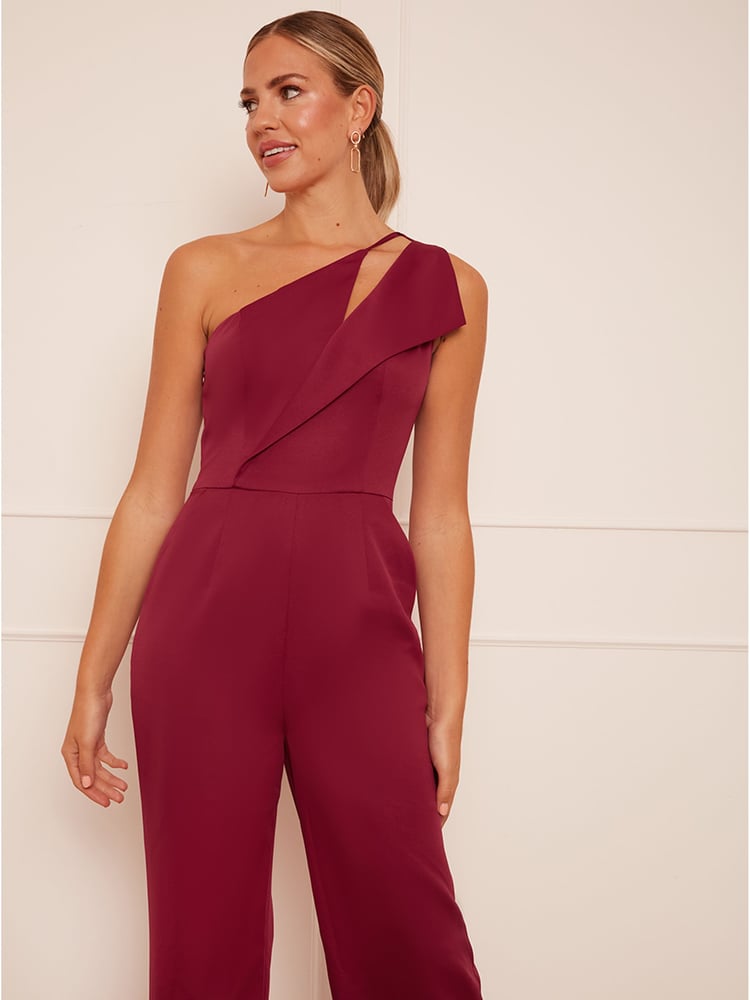 Chi Chi London Berry Red Cut Out One Shoulder Jumpsuit - Image 5 of 5
