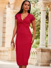 Sosandar Red Short Sleeve Lace Dress - Image 5 of 5