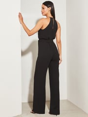 Lipsy Black Sequin Embellished Halter Wide Leg Jumpsuit - Image 2 of 4