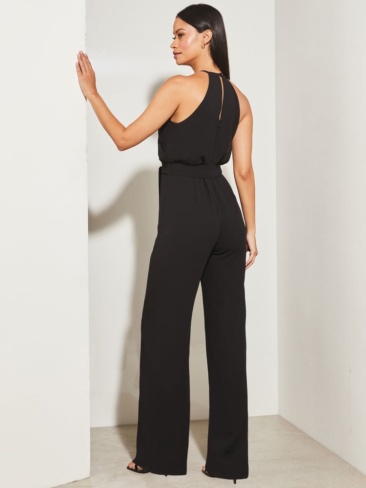Lipsy Black Sequin Embellished Halter Wide Leg Jumpsuit - Image 2 of 4 Lipsy Black Sequin Embellished Halter Wide Leg Jumpsuit - Image 2 of 4