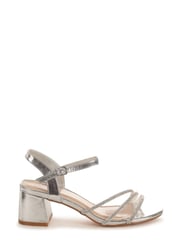Linzi Silver Carnation Low Block Heeled Sandal With Diamante Front Straps - Image 2 of 4