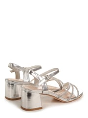 Linzi Silver Carnation Low Block Heeled Sandal With Diamante Front Straps - Image 4 of 4