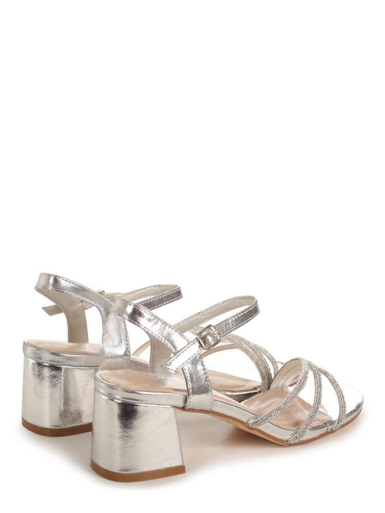 Linzi Silver Carnation Low Block Heeled Sandal With Diamante Front Straps - Image 4 of 4