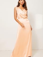 Lipsy Gold Maisie Satin Drape Bridesmaid Dress - Image 1 of 4