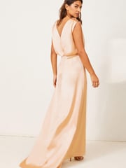 Lipsy Gold Maisie Satin Drape Bridesmaid Dress - Image 2 of 4