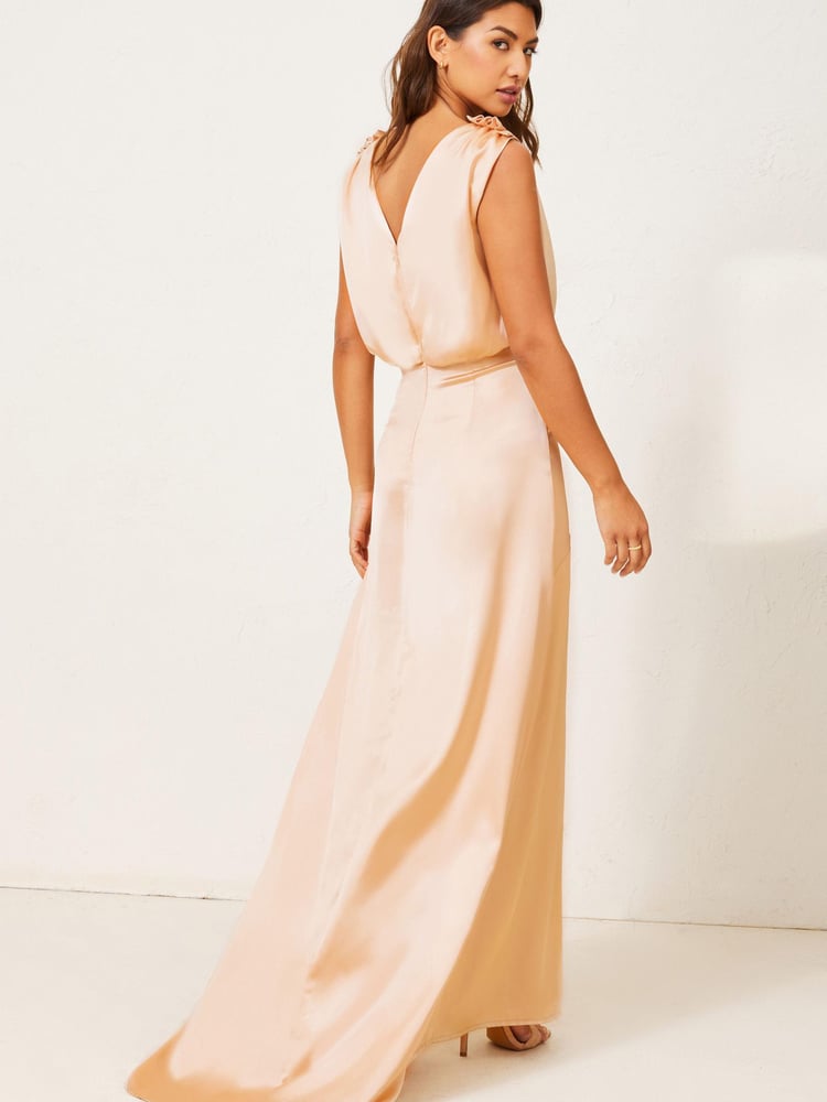 Lipsy Gold Maisie Satin Drape Bridesmaid Dress - Image 2 of 4