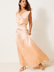 Lipsy Gold Maisie Satin Drape Bridesmaid Dress - Image 3 of 4