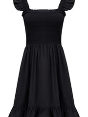 Pour Moi Black Lucy Cotton Poplin Frill Shoulder Mini Dress - Image 3 of 4