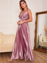 Chi Chi London Pink Satin Pleated Wrap Maxi Dress - Image 1 of 5