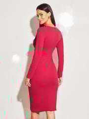 Lipsy Berry Red Long Sleeve Wrap Gathered Waist Midi Dress - Image 2 of 4