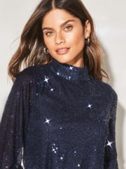 Lipsy Navy Blue Flare Sleeve High Neck Blouse - Image 4 of 4