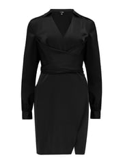 Pour Moi Black Fuller Bust Maisie Satin Wrap Front Collar Mini Dress - Image 4 of 5