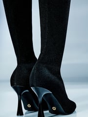 Lipsy Black Standard Fit Mid Heel Over The Knee Knitted Sock Boot - Image 3 of 5