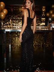 Lipsy Black Premium Placed Sequin Knot Bust Maxi Dress - Image 3 of 4