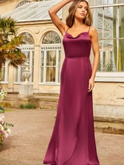 Chi Chi London Red Cowl Neck Satin Maxi Dress in Wine - Image 1 of 5
