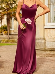 Chi Chi London Red Cowl Neck Satin Maxi Dress in Wine - Image 5 of 5
