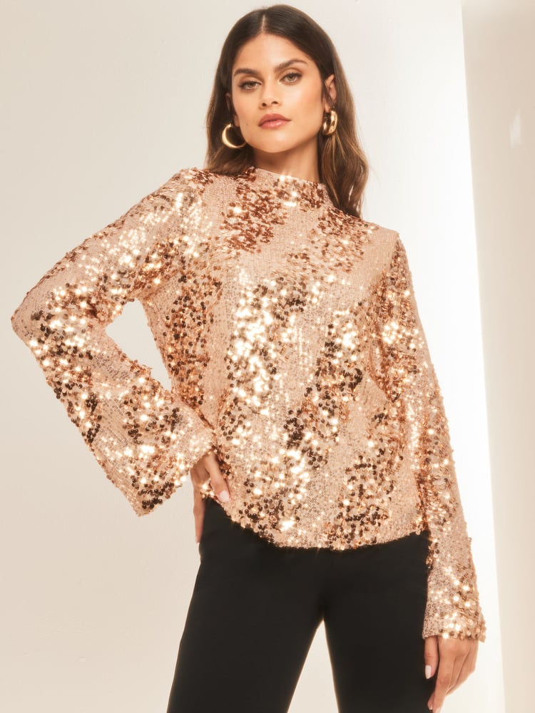 Lipsy Pink Ombre Flare Sleeve High Neck Blouse - Image 1 of 4 Lipsy Pink Ombre Flare Sleeve High Neck Blouse - Image 1 of 4