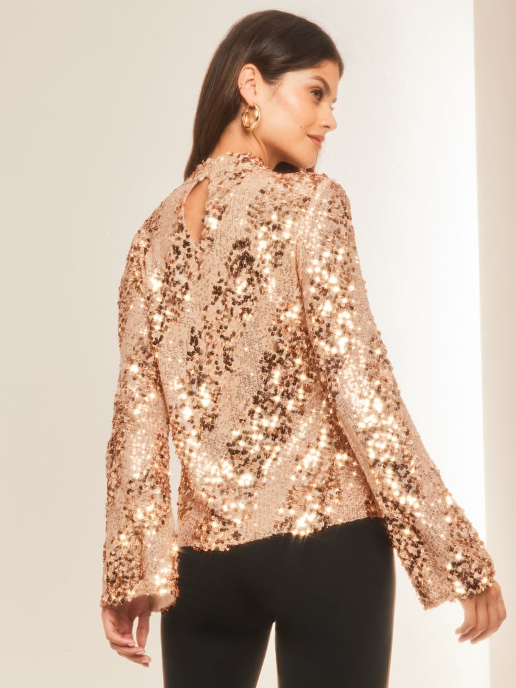 Lipsy Pink Ombre Flare Sleeve High Neck Blouse - Image 2 of 4 Lipsy Pink Ombre Flare Sleeve High Neck Blouse - Image 2 of 4