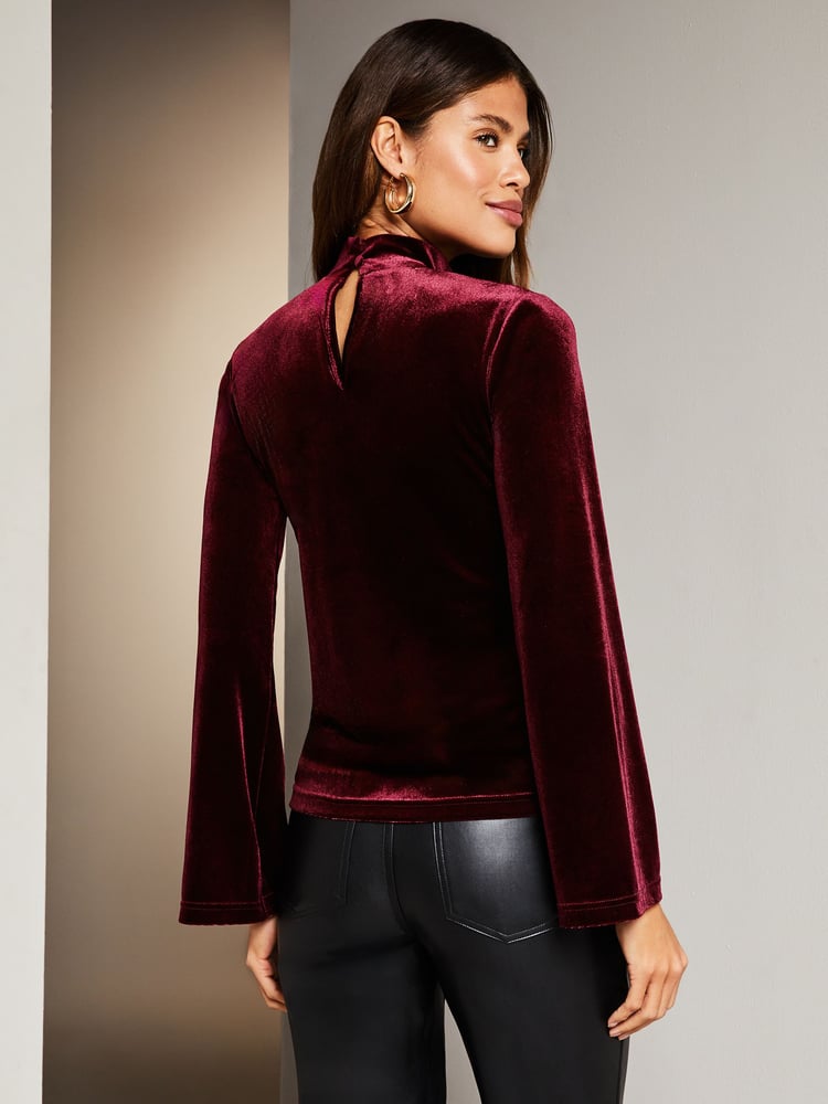 Lipsy Berry Red Flare Sleeve High Neck Blouse - Image 2 of 4 Lipsy Berry Red Flare Sleeve High Neck Blouse - Image 2 of 4
