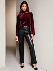 Lipsy Berry Red Flare Sleeve High Neck Blouse - Image 3 of 4