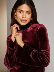 Lipsy Berry Red Flare Sleeve High Neck Blouse - Image 4 of 4