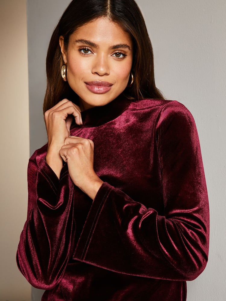 Lipsy Berry Red Flare Sleeve High Neck Blouse - Image 4 of 4 Lipsy Berry Red Flare Sleeve High Neck Blouse - Image 4 of 4
