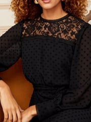 Love & Roses Black Lace Yoke Dobby Skater Dress - Image 2 of 4