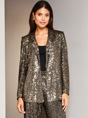 Lipsy Bronze Sequin Relaxed Longline Tailored Blazer - Image 1 of 4