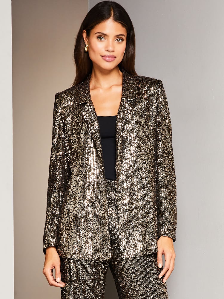 Lipsy Bronze Sequin Relaxed Longline Tailored Blazer - Image 1 of 4