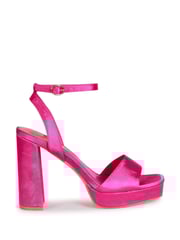 Linzi Pink Fuchsia Satin Gloria Platform Heeled Sandal With Wrap Around Ankle Strap - Image 2 of 4