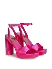 Linzi Pink Fuchsia Satin Gloria Platform Heeled Sandal With Wrap Around Ankle Strap - Image 3 of 4
