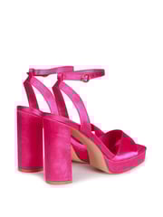 Linzi Pink Fuchsia Satin Gloria Platform Heeled Sandal With Wrap Around Ankle Strap - Image 4 of 4