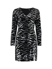 Pour Moi Black Zebra Fuller Bust Selena Velvet Sequin Mini Dress - Image 4 of 5