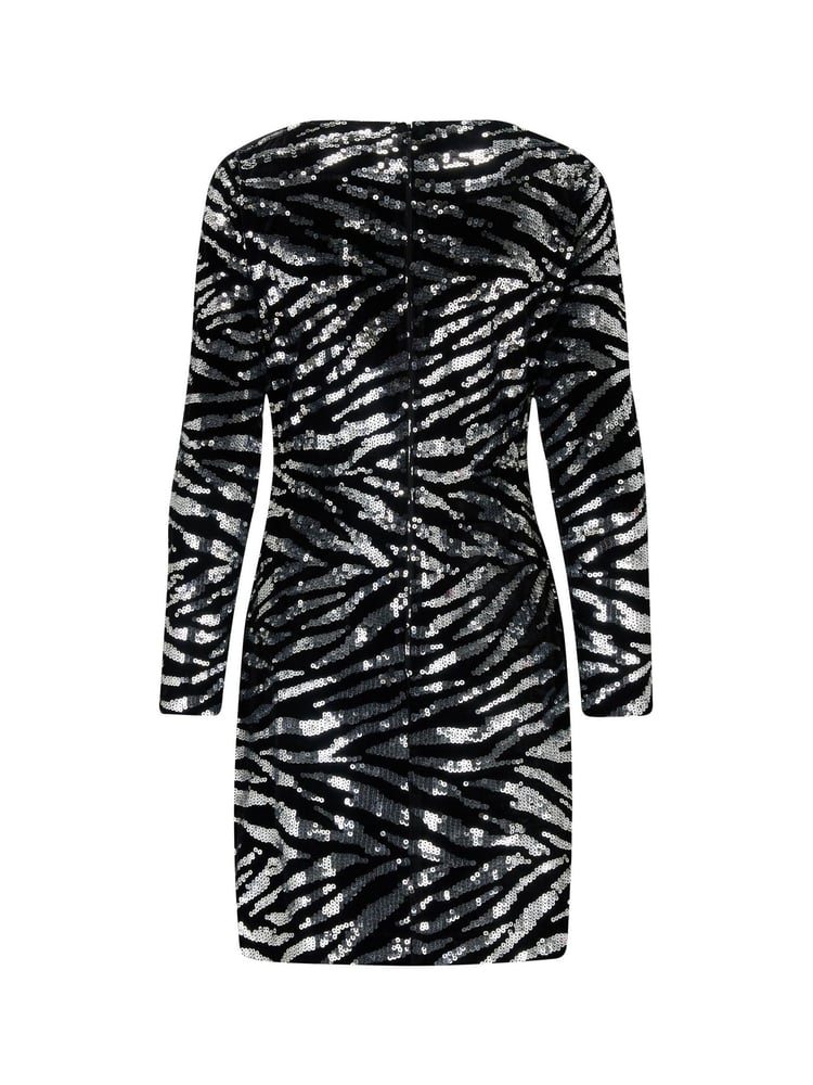 Pour Moi Black Zebra Fuller Bust Selena Velvet Sequin Mini Dress - Image 5 of 5