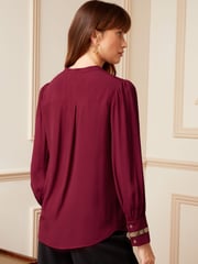 Love & Roses Berry Red Sequin V Neck Long Sleeve Blouse - Image 3 of 4