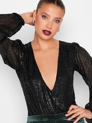 Long Tall Sally Black Sequin Bodysuit - Image 1 of 3