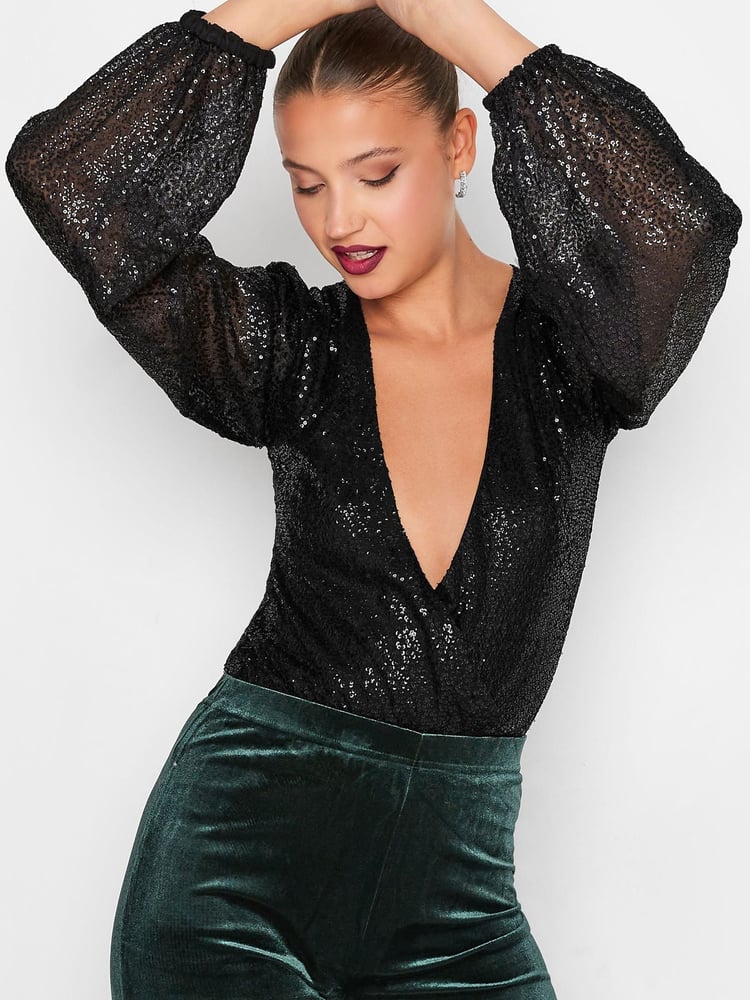 Long Tall Sally Black Sequin Bodysuit - Image 3 of 3