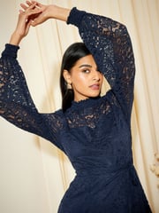 Friends Like These Navy Blue Long Sleeve Lace Mini Dress - Image 2 of 4