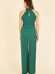 Yumi Emerald Green Satin Halterneck Jumpsuit With Pockets - Image 4 of 5