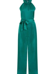 Yumi Emerald Green Satin Halterneck Jumpsuit With Pockets - Image 5 of 5