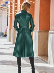 Sosandar Green Belted Faux Leather Pleated Skirt Shirt Dress - Image 4 of 5