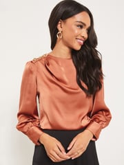 Lipsy Pink Shoulder Button Detail Long Sleeve Top - Image 1 of 4