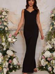 Chi Chi London Black Sleeveless Plunge Neck Maxi Dress - Image 1 of 4