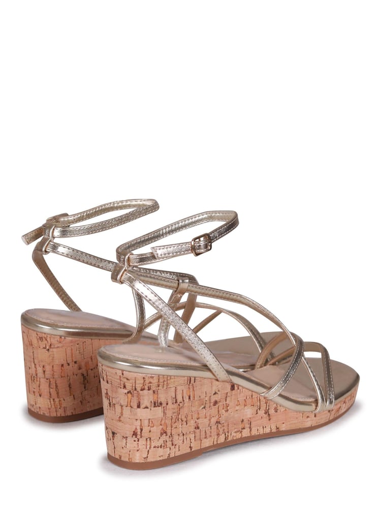 Linzi Gold Aminah Strappy Wedge Sandal With Wrap Around Ankle Strap - Image 4 of 4