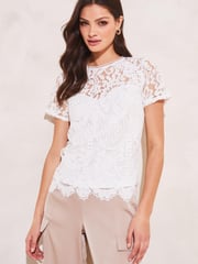 Lipsy White Lace Short Sleeve Sweetheart Top - Image 2 of 4